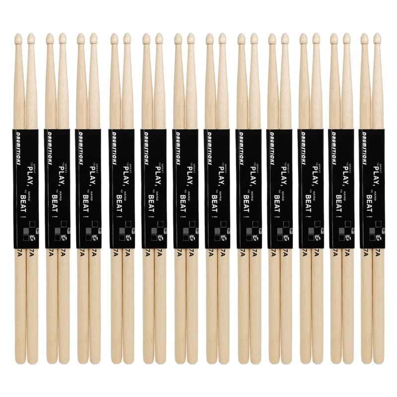 12Pairs 7A Drum Sticks,Maple Tip Drumsticks for Kids Students,Rock Band Musical Instrument Percussion Accessories 57QC Изображение 0