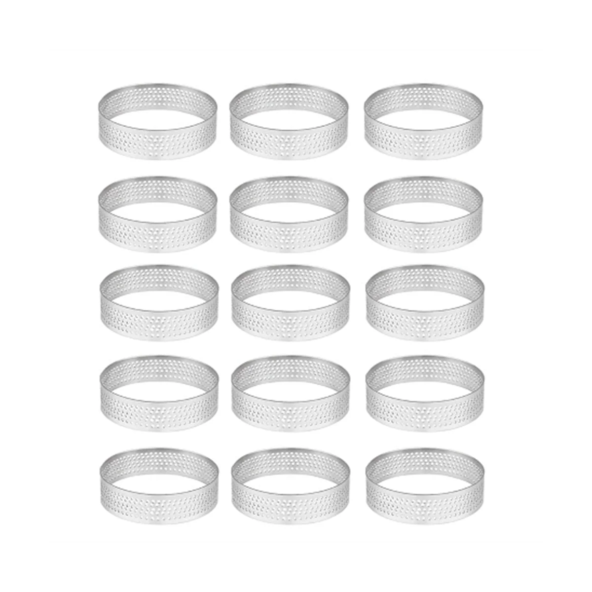 15 Pack Неръждаема стомана Tart пръстен, топлоустойчиви перфорирани торта мус пръстен, кръгли инструменти за печене Изображение 0