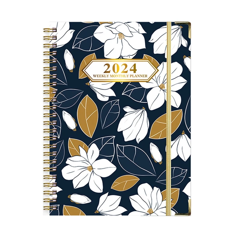 2024 Книга за срещи & Planner 2024 - декември 2024, Daily Hourly Planner 2024, Premium Paper, Flower Pattern Изображение 0