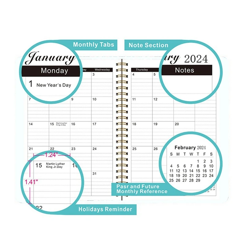 2024 Книга за срещи & Planner 2024 - декември 2024, Daily Hourly Planner 2024, Premium Paper, Flower Pattern Изображение 2