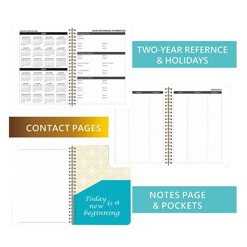 2024 Книга за срещи & Planner 2024 - декември 2024, Daily Hourly Planner 2024, Premium Paper, Flower Pattern Изображение 3