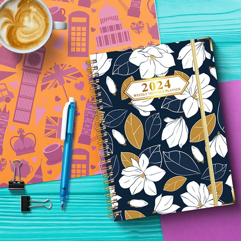 2024 Книга за срещи & Planner 2024 - декември 2024, Daily Hourly Planner 2024, Premium Paper, Flower Pattern Изображение 4