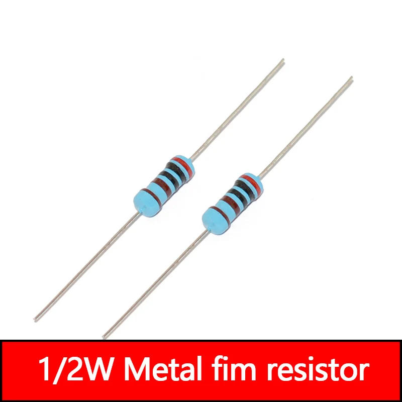 50pcs 1/2W метален филмов резистор 3.3 3.6 3.9 33 36 39 330 360 390 R K Ohm 1% 0.5W Петцветен пръстен 3K3 3K6 3K9 съпротивление 3R3 3R9 Изображение 1