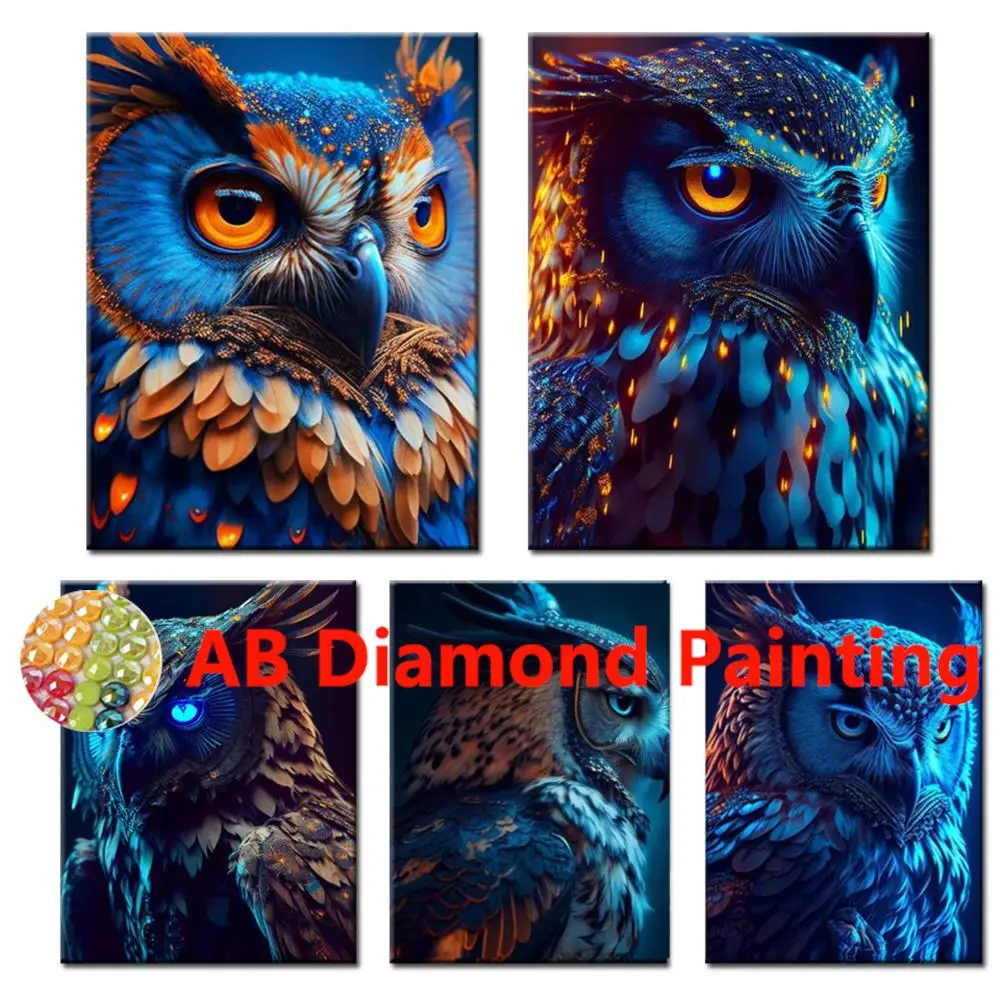 AB 5D DIY диамантена живопис бухал карикатура ръчно изработен подарък пълен квадрат мозайка животински бродерия диамант изкуство кристал декорация Изображение 0