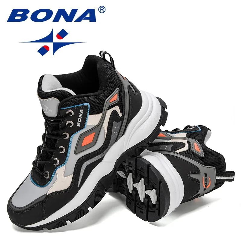 BONA 2023 Нова класика стил мъже туристически обувки действие кожа мъже атлетични обувки дантела нагоре открит мъже джогинг маратонки Изображение 2