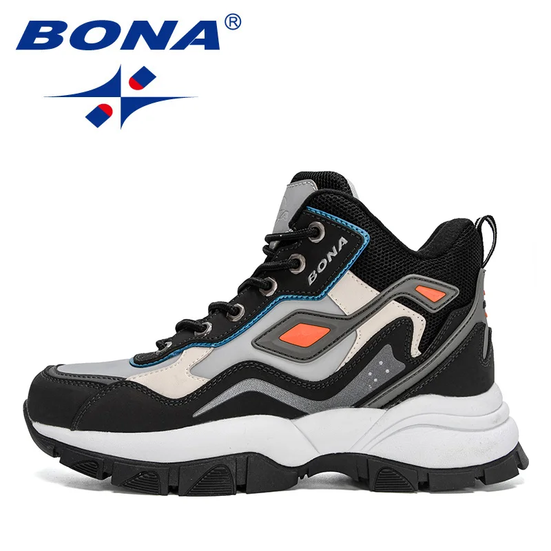 BONA 2023 Нова класика стил мъже туристически обувки действие кожа мъже атлетични обувки дантела нагоре открит мъже джогинг маратонки Изображение 3
