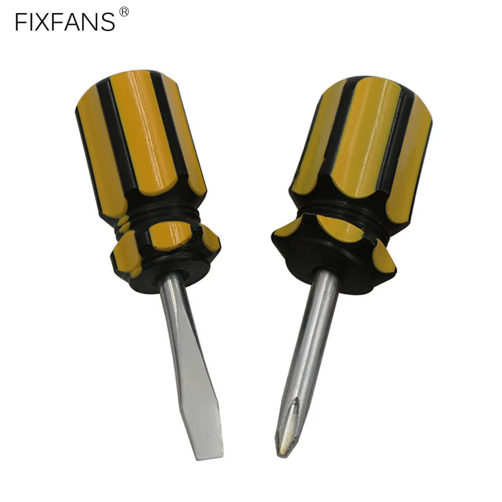 FIXFANS малка дръжка Stubby отвертка Set, PH2 Phillips отвертка и 6mm плоска глава шлицова отвертка Изображение 0