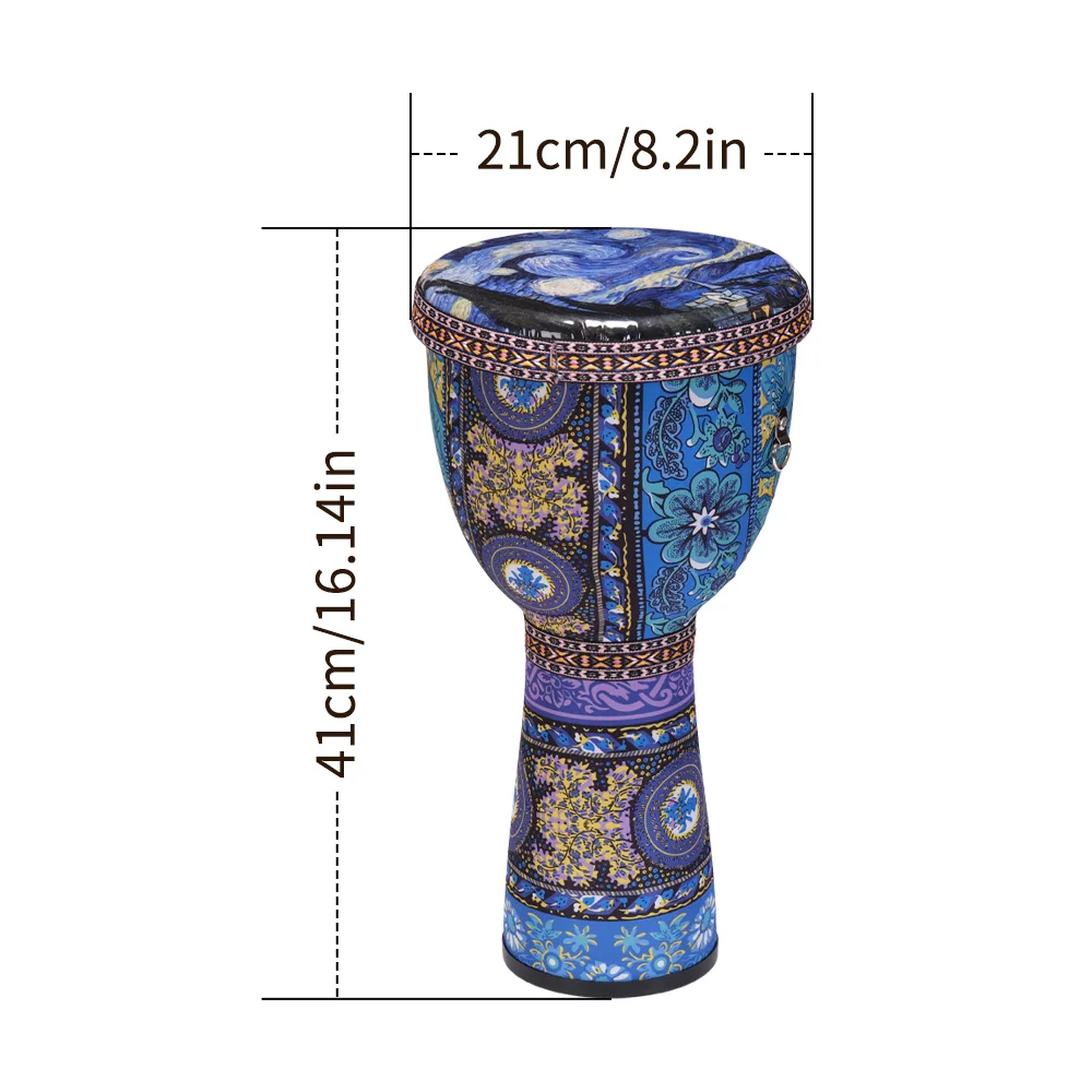 Африкански ръчен барабан 8 инчов преносим барабанен ударен инструмент Djembe с цветни модели на изкуството Изображение 3