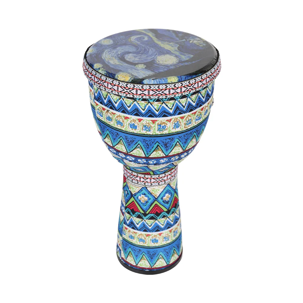 Африкански ръчен барабан 8 инчов преносим барабанен ударен инструмент Djembe с цветни модели на изкуството Изображение 5