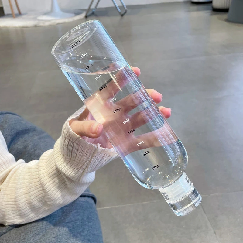 Най-новата чаша за вода Спортна бутилка за вода с времева скала Двойка Пластмасов преносим контейнер за вода Анти-капка външна бутилка за вода Изображение 4
