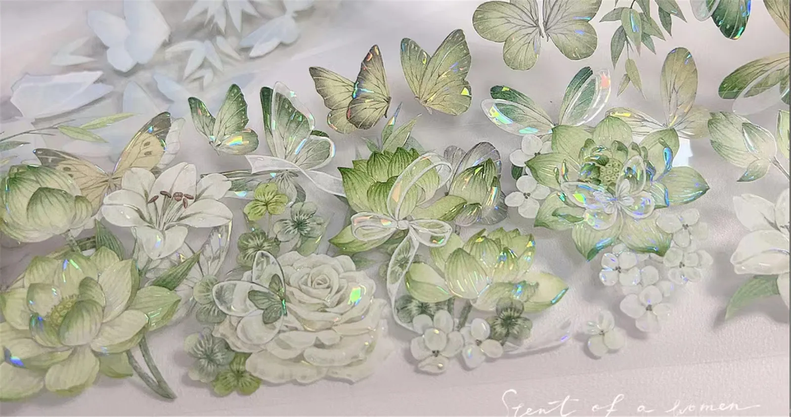 Реколта сутрин мъгла зелена роза пеперуда флорални Washi лента за вземане на карти DIY скрапбукинг план декоративен стикер Изображение 0