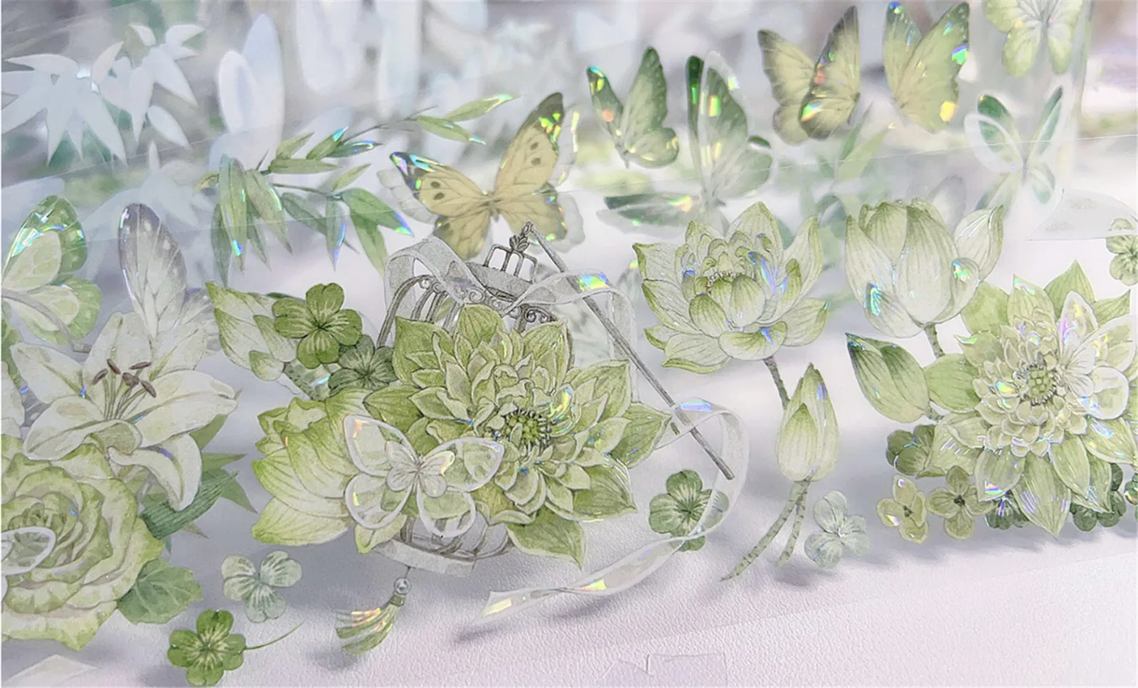 Реколта сутрин мъгла зелена роза пеперуда флорални Washi лента за вземане на карти DIY скрапбукинг план декоративен стикер Изображение 2
