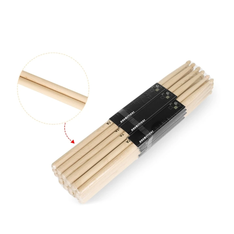 12Pairs 7A Drum Sticks,Maple Tip Drumsticks for Kids Students,Rock Band Musical Instrument Percussion Accessories 57QC Изображение 2