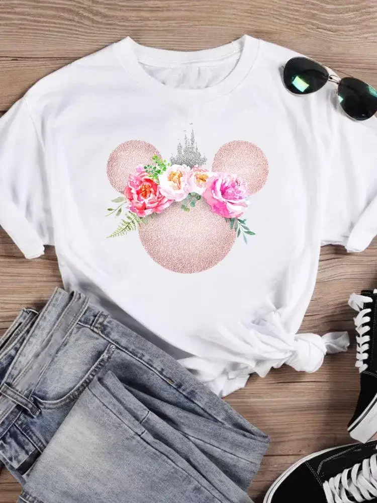 Fashion Bow Love Valentine Women T-shirt Cartoon Print Clothing Mickey Mouse T Shirt Casual Graphic Short Sleeve T-shirts Изображение 2
