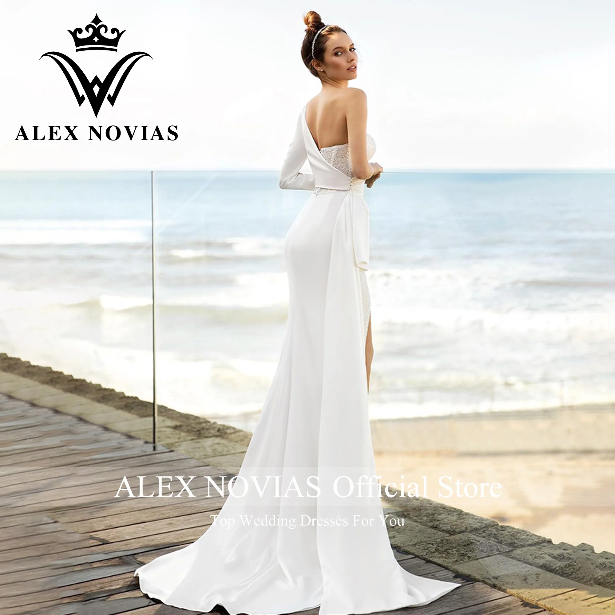 LOUIS NOVIAS Сватбена рокля с дълъг ръкав русалка 2023 Едно рамо скъпа бедрото Сплит тромпет сватбена рокля Vestidos de Novia Изображение 1