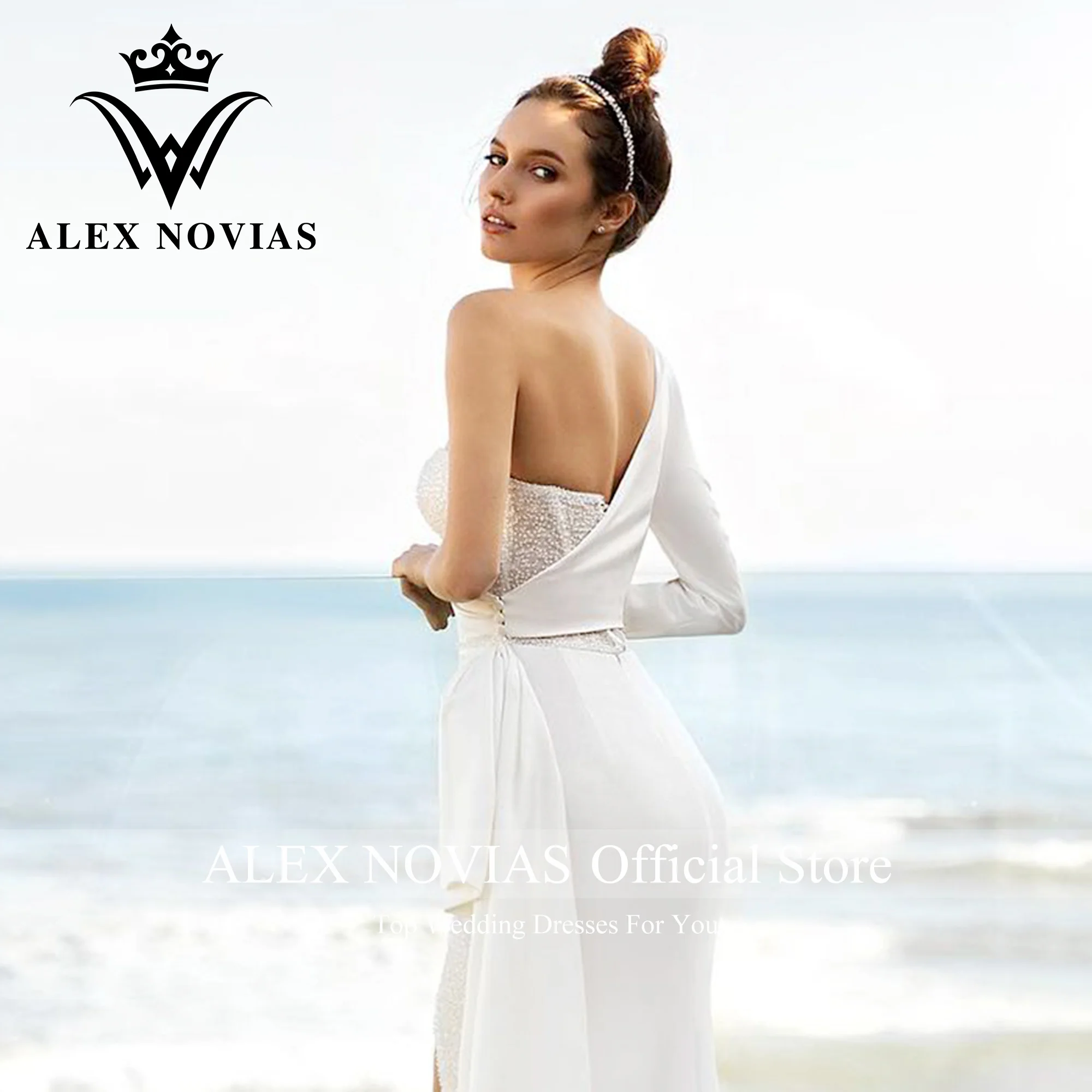 LOUIS NOVIAS Сватбена рокля с дълъг ръкав русалка 2023 Едно рамо скъпа бедрото Сплит тромпет сватбена рокля Vestidos de Novia Изображение 4