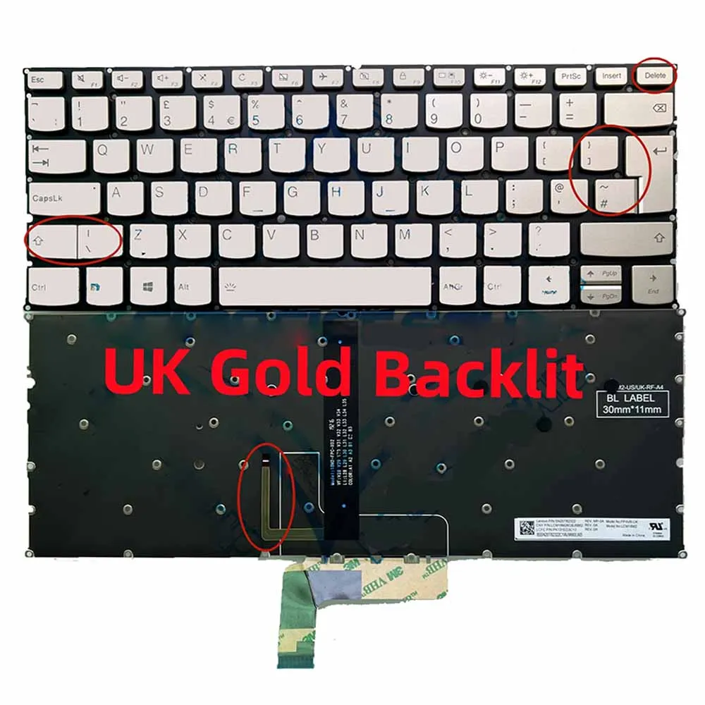 UK клавиатура с подсветка за LENOVO YOGA 940-14 C940-14 C940 14 C940-14iil Злато / черно Изображение 0