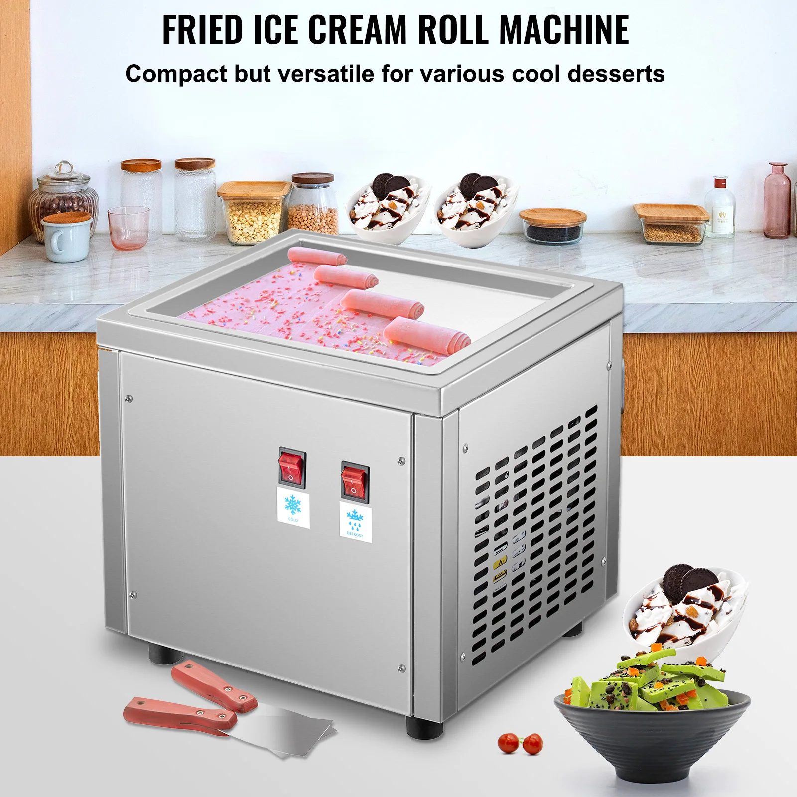 VEVOR Stir-Fried валцувани сладолед машина кисело мляко крем машина неръждаема стомана единична квадратна тиган за бар десерт магазин търговски Изображение 1