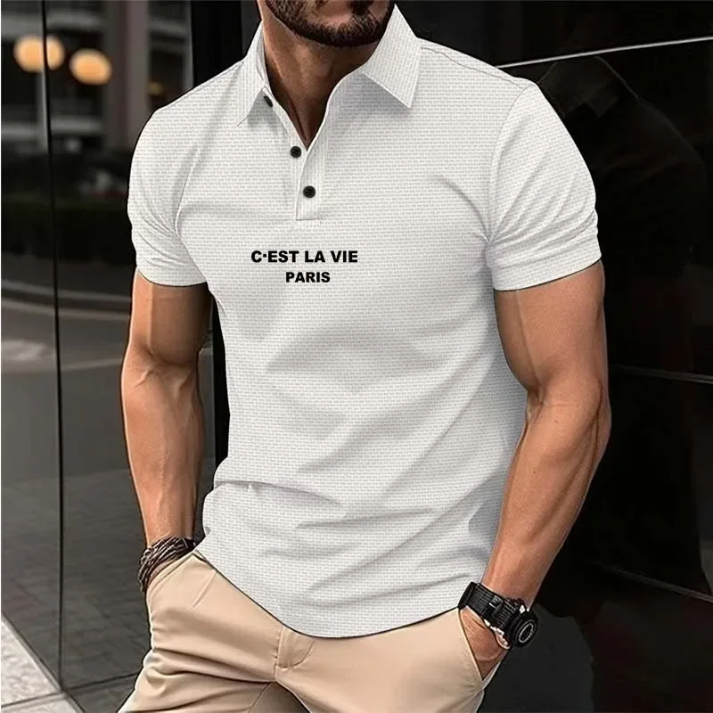 Лятна нова мъжка ежедневна спортна риза с къс ръкав Поло риза ледена коприна мода висококачествена дишаща тениска мъжко облекло Изображение 0