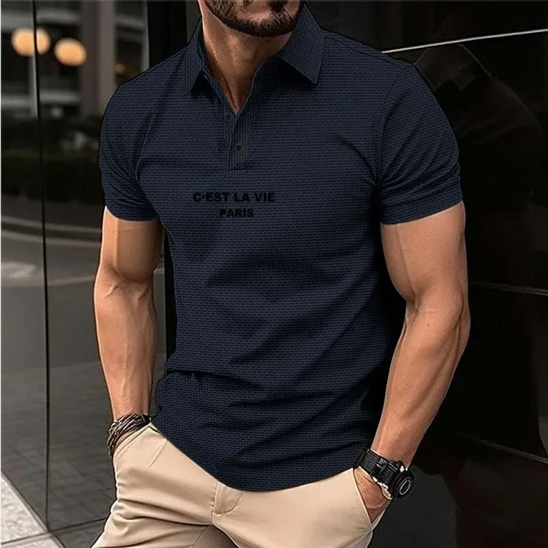 Лятна нова мъжка ежедневна спортна риза с къс ръкав Поло риза ледена коприна мода висококачествена дишаща тениска мъжко облекло Изображение 1