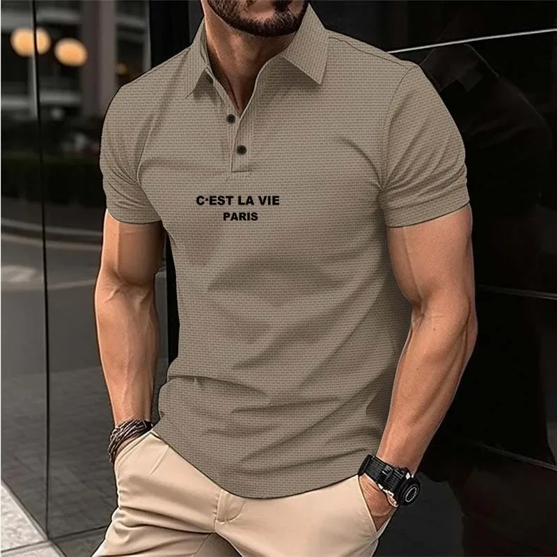Лятна нова мъжка ежедневна спортна риза с къс ръкав Поло риза ледена коприна мода висококачествена дишаща тениска мъжко облекло Изображение 2