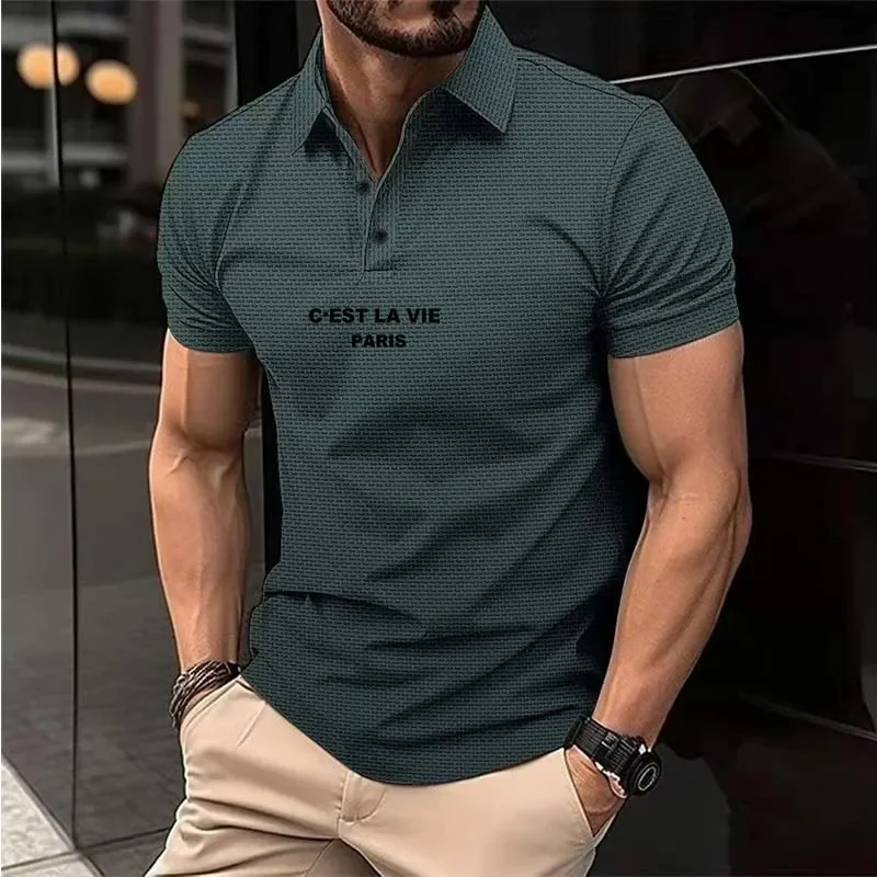 Лятна нова мъжка ежедневна спортна риза с къс ръкав Поло риза ледена коприна мода висококачествена дишаща тениска мъжко облекло Изображение 3