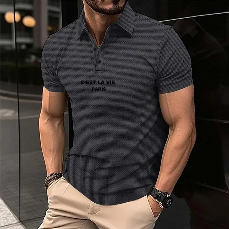 Лятна нова мъжка ежедневна спортна риза с къс ръкав Поло риза ледена коприна мода висококачествена дишаща тениска мъжко облекло Изображение 4