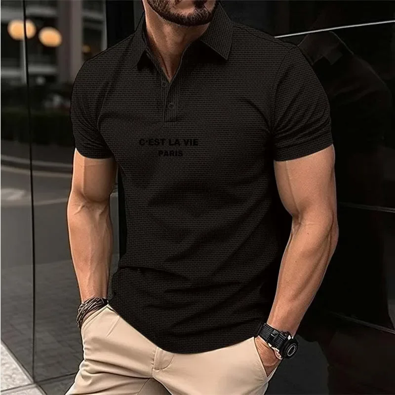 Лятна нова мъжка ежедневна спортна риза с къс ръкав Поло риза ледена коприна мода висококачествена дишаща тениска мъжко облекло Изображение 5