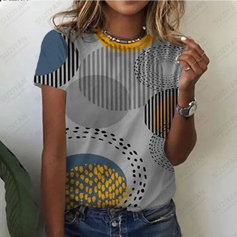Лятна тениска 3D отпечатана къс ръкав Топ мода Casual Harajuku Дамски Y2k момичета кръг врата пуловер хлабав отгоре 2023 ново Изображение 4