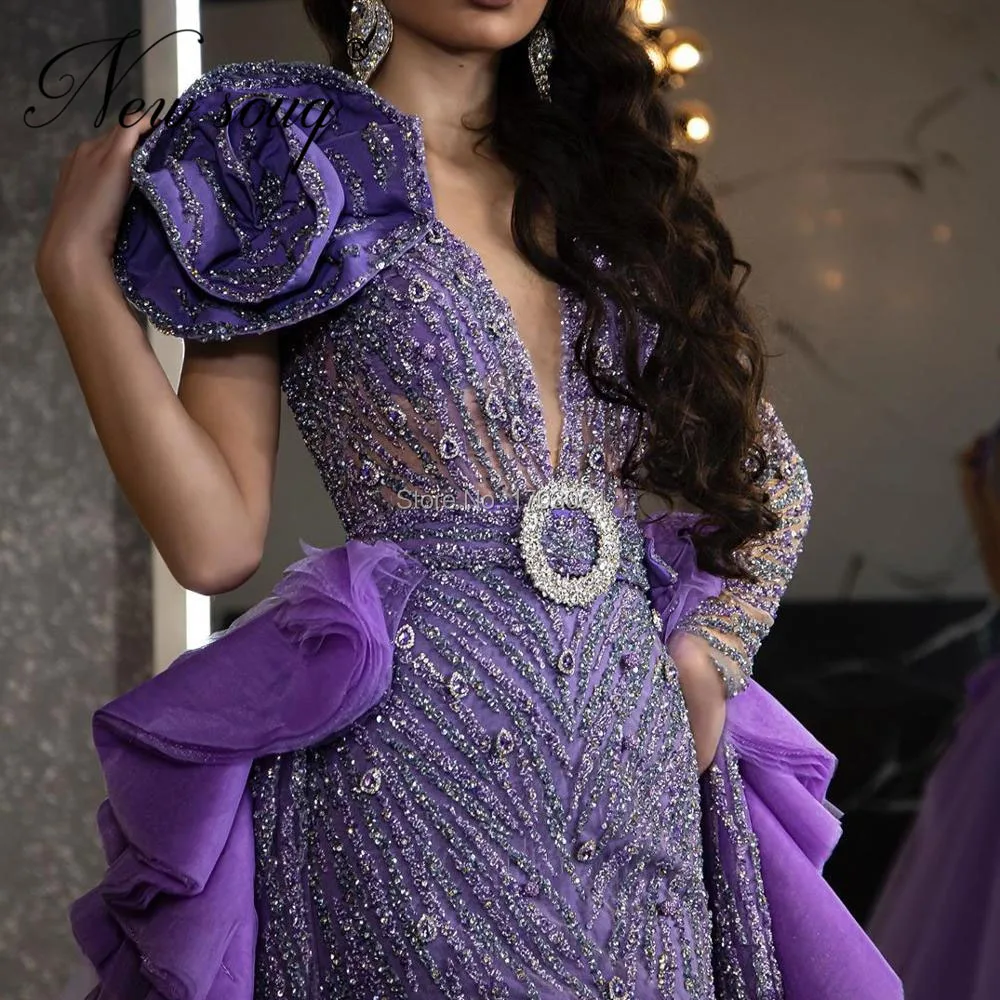 Разглобяем влак блясък мъниста абитуриентски рокли Луксозна шикозна африканска парти рокля 2020 по поръчка Арабски Дубай вечерни рокли Кафтани Изображение 2